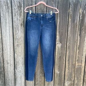 Colleen Lopez / Side-Stripe Skinny Jeans Light Denim Dark Blue Stripe / Size 10